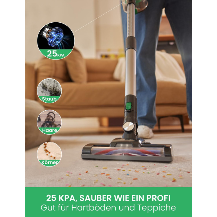 Пилосос Vactidy Blitz V8 бездротовий, 25КПа, знімний акумулятор, до 35 хв роботи, для прибирання шерсті тварин та твердих підлог, зелений