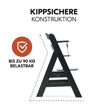 Високий стільчик для годування Hauck Alpha+ Newborn Set - з 2в1 гойдалкою. Дерев'яний стільчик для немовлят від народження, з м'якою подушкою та вкладишем для новонароджених (Classic, Чорний)
