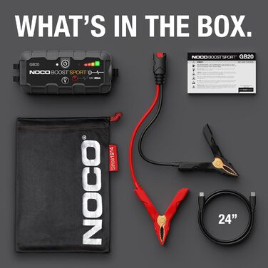 Портативний пусковий пристрій NOCO Boost GB20: 500A UltraSafe Powerbank - 12V літієвий стартер з кабелями для бензинових двигунів до 4.0L
