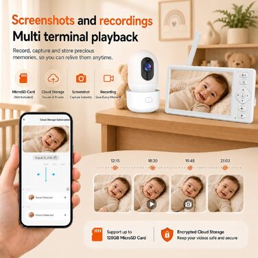 Відеоняня HelloBaby з WiFi та камерою: монітор з нічним баченням, датчиком руху, двостороннім аудіо та керуванням через додаток (5.5 дюймів, білий)