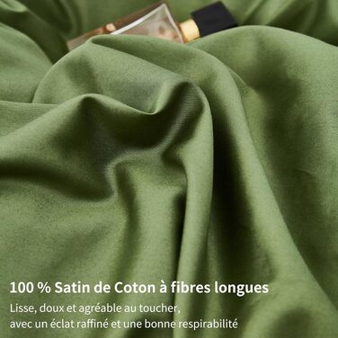 Комплект постільної білизни з бавовняного сатину Deluxe (220x240 см), оливковий — підковдра та 2 наволочки (65x65 см), дихаюча тканина