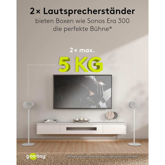 Стійка для колонок Sonos Era 300 Goobay (біла, 71 см), навантаження до 5 кг, з кабель-менеджментом