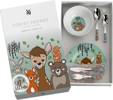 Дитячий порцеляновий посуд WMF Waldfreunde, набір 6 предметів з гравіюванням імені, персоналізований подарунок для дітей від 3 років