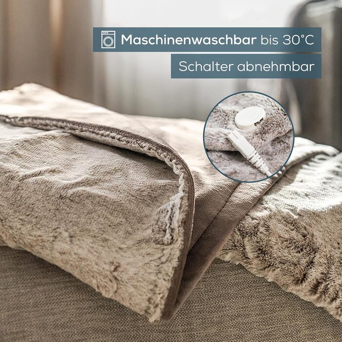 Електрична плед-грілка Beurer HD 75 Nordic, 180x130 см, 6 режимів, автоматичне вимкнення, машинне прання, м'яка, бежево-коричнева, під хутро