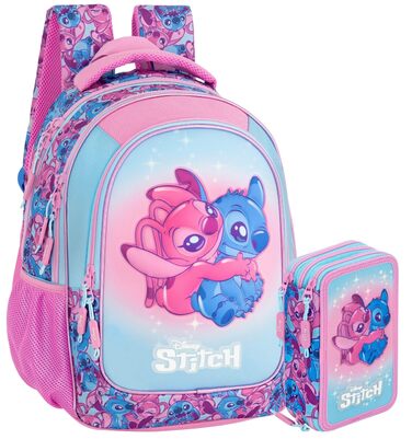 Шкільний рюкзак-набір для дівчинки 6-10 років Stitch: ергономічний рюкзак (43x33x15 см) та повний пенал на 3 відділення (46 предметів), світловідбиваючий