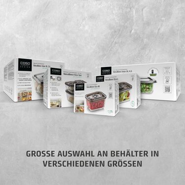 Набір для вакуумування CASO Vacu OneTouch Eco-Set: ручний вакууматор, 3 скляних контейнери, 10 ZIP-пакетів та стікери Food Manager, акумуляторний, чорний