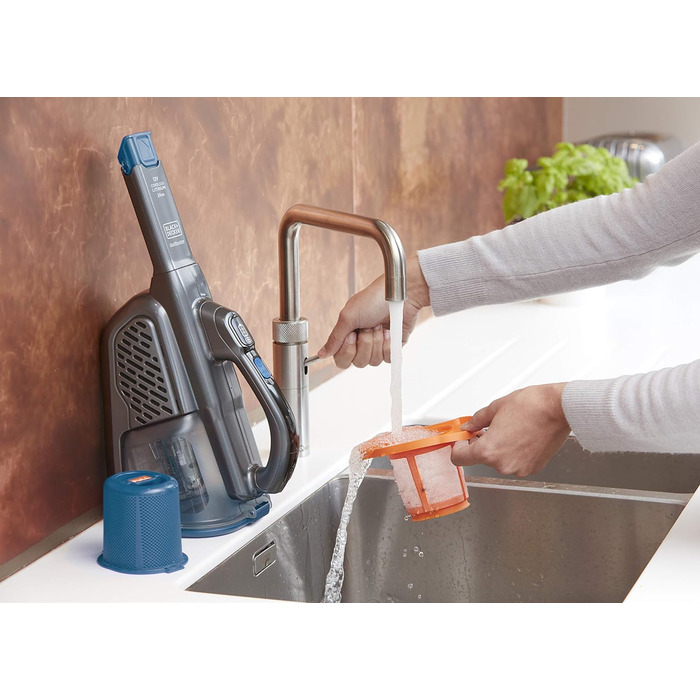 Акумуляторний ручний пилосос BLACK+DECKER BHHV320B, 12В, 25AW, циклонна фільтрація, без мішка, з висувною щілинною насадкою та зарядною станцією, титаново-синій