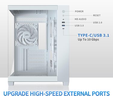 MUSETEX Y6 ігровий ATX корпус для ПК, білий, 270° огляд, загартоване скло, підтримка радіатора 360 мм, 3 встановлені вентилятори, Type-C