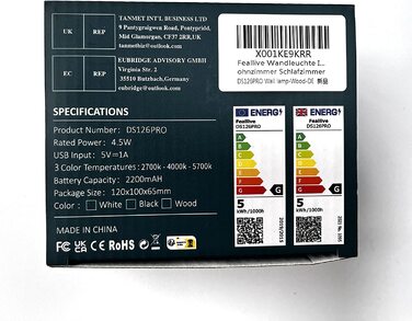 Feallive LED настінний світильник для інтер'єру, з акумулятором, сенсорне керування, 3 рівні яскравості, 360° обертання, бездротова лампа у деревному стилі для вітальні, спальні, коридору