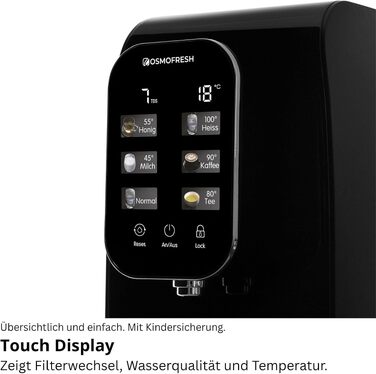 Система зворотного осмосу OsmoFresh Quella Life BLACK EDITION з 6 рівнями температури (15-100°C), мобільна, без підключення до водопроводу, 5-ступенева фільтрація, фільтр для питної води без солей