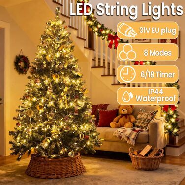 Світлодіодна гірлянда LED 800 вогнів, 60м, теплий білий колір, прозорий кабель, для внутрішнього та зовнішнього використання
