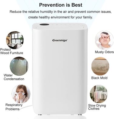 Осушувач повітря Greenmigo 25 л/доба з WiFi, HEPA-фільтром, іонізатором, для приміщень до 70 м², електричний очищувач повітря, мобільна сушка білизни, керування через додаток, таймер 24 год