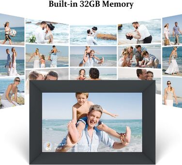 Цифровий фоторамка WiFi 10,1 дюйма, IPS HD сенсорний екран, 32GB, автоматичне обертання, підключення з будь-якого місця, чорний колір