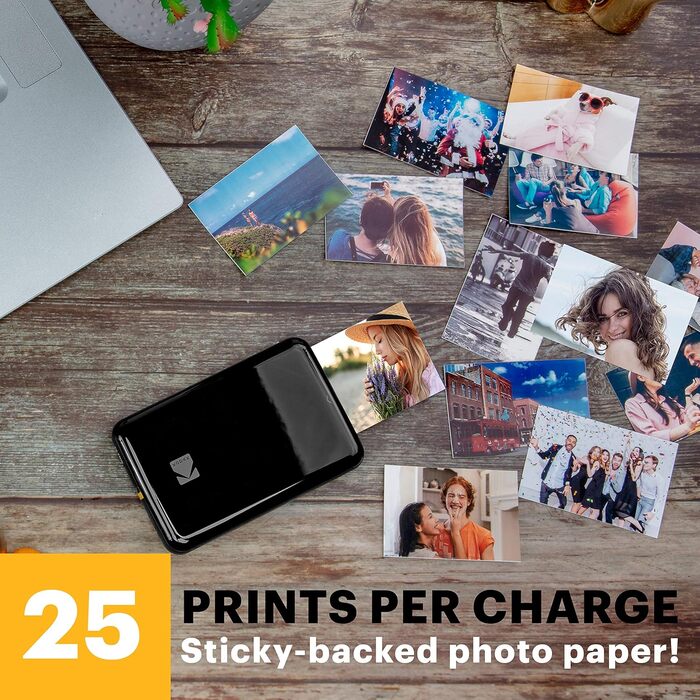 Фотодрук KODAK Step: Портативний міні-принтер для смартфонів, друк фотографій 2x3” на плівці Zink, Bluetooth, iOS & Android, чорний