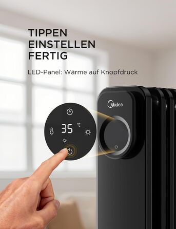 Масляний радіатор Midea NY2311-24UR, 2300Вт, 11 секцій, з пультом ДК та LED-дисплеєм, чорний