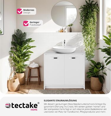 Шафа під умивальник tectake, білий меблевий тумба для ванної та WC, шафа під раковину, тумба для умивальника, меблі для ванної кімнати