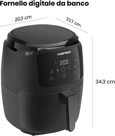 Електрична аерофритюрниця Chefman 4.75 л, цифрова керування One Touch, антипригарне покриття, чорна
