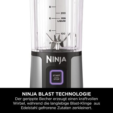 Портативний міні-блендер Ninja Blast 530 мл, бездротовий, акумуляторний, для смузі, з герметичною кришкою, подрібнює лід і фрукти, чорний, модель BC151EUBK