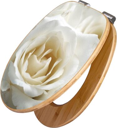 Сидіння для унітазу з бамбука banjado White Roses, плавне закривання, дерев'яний туалетний кришка з автоматичним опусканням, універсальний розмір